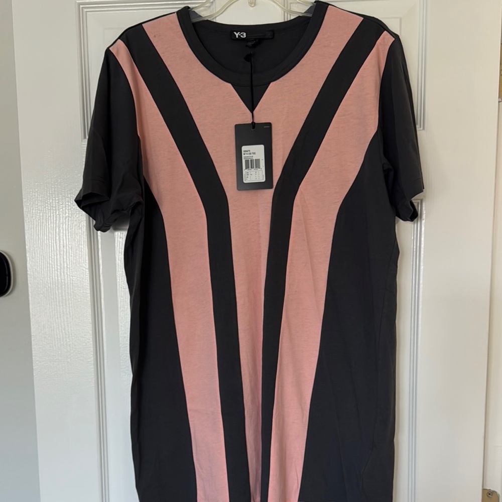 Y-3 Black and Pink Striped Tee